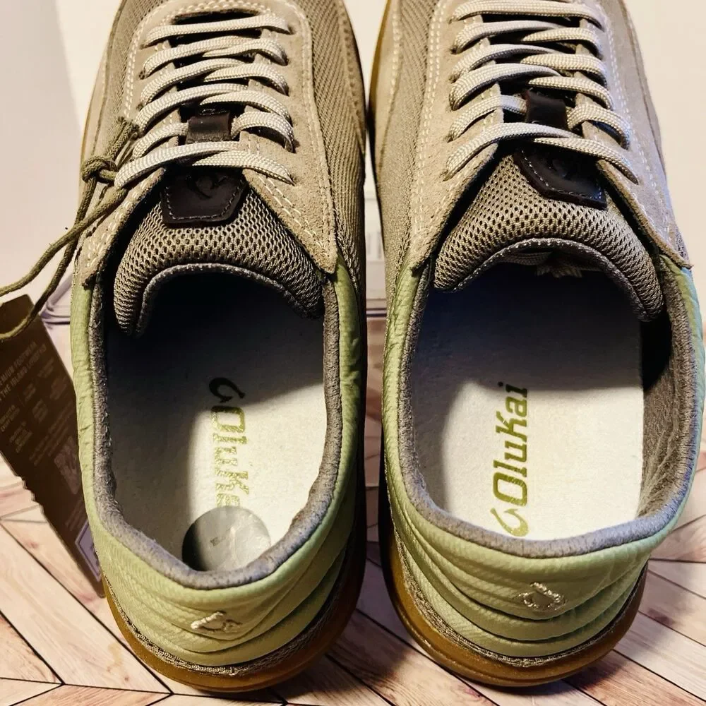 Olukai Punini Men’s 7 M‎ Sneakers Clay Lemon Grass Mesh Suede Drop in Heel Tan